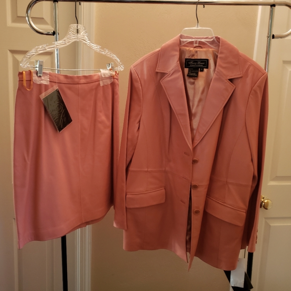 Orange leather, Skirt and Jacket.